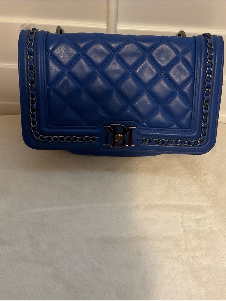 Badgley Mischka Quilted Royal Blue Crossbody With Chain Strap